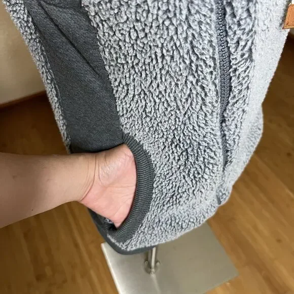 Wanakome Sherpa Vest Womens Medium Heather Gray Wool Asymmetrical Zip Hooded - Picture 7 of 10